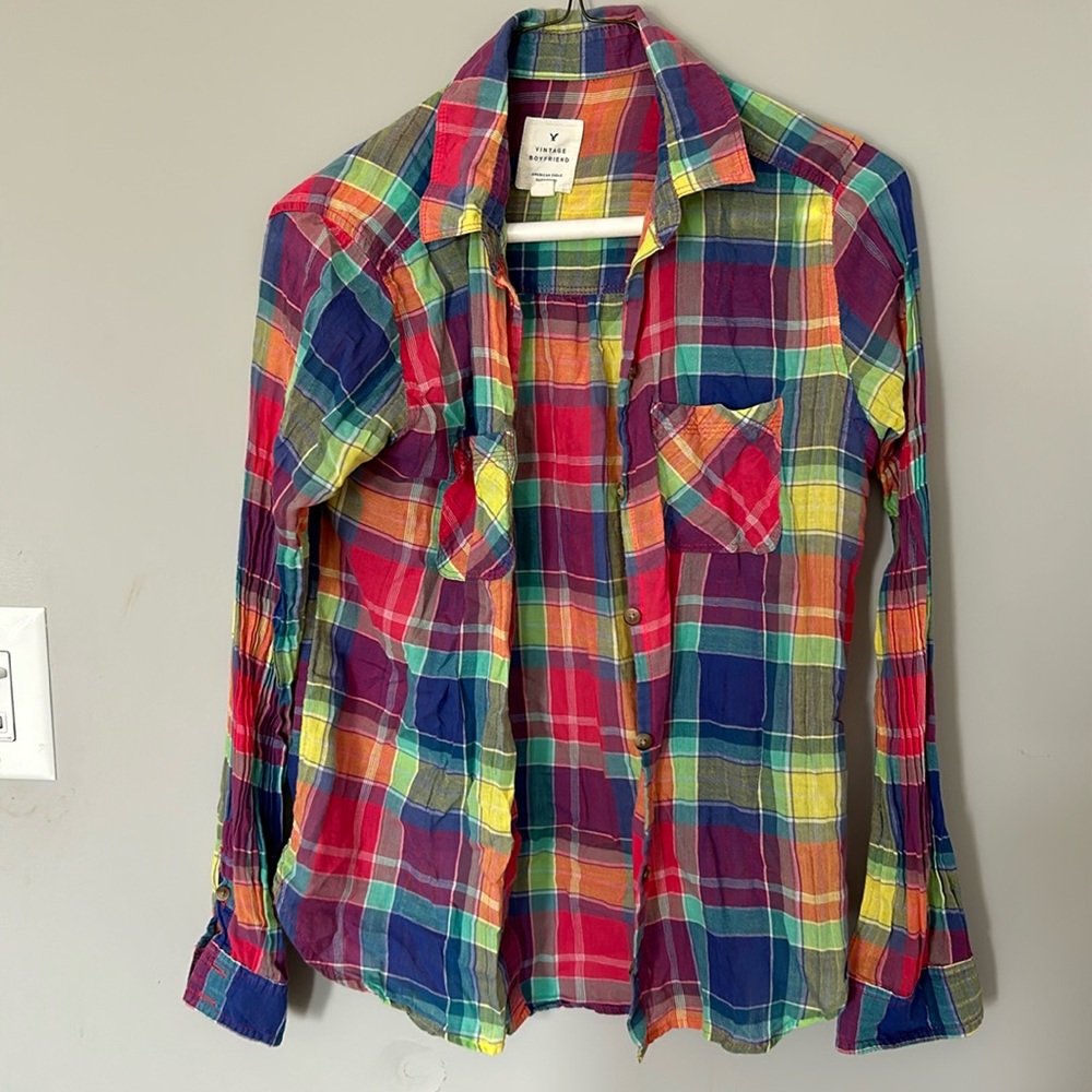 Rainbow flannel plaid vintage boyfriend American eagle outfitters